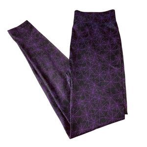 Halloween Leggings Womens S M Black Purple Spider Web Goth Spooky‎ Athleisure